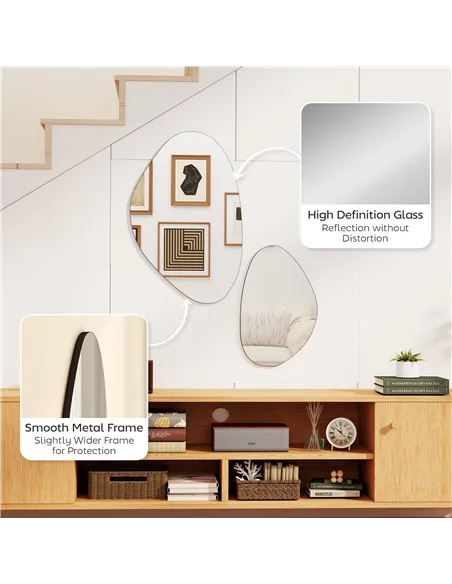 HOMCOM Set of 2 Pebble-Shaped Wall Mirror - Black