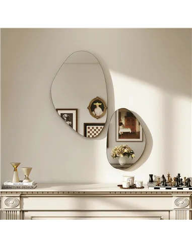 HOMCOM Set of 2 Pebble-Shaped Wall Mirror - Black