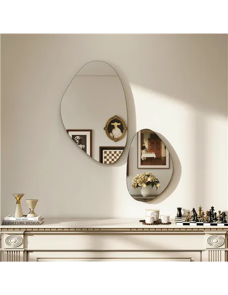 HOMCOM Set of 2 Pebble-Shaped Wall Mirror - Black