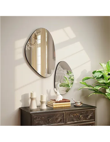 HOMCOM Set of 2 Pebble-Shaped Wall Mirror - Black