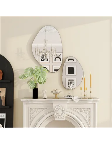 HOMCOM Set of 2 Pebble-Shaped Wall Mirror - Black