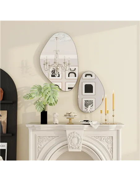 HOMCOM Set of 2 Pebble-Shaped Wall Mirror - Black