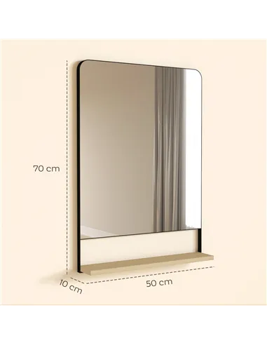 HOMCOM Wall Mirror with Wood Shelf - Black