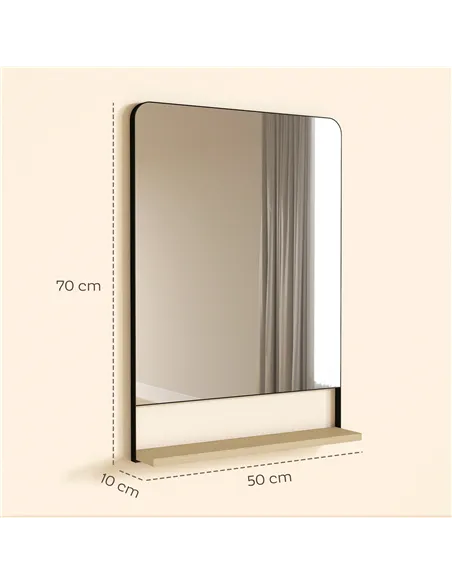 HOMCOM Wall Mirror with Wood Shelf - Black