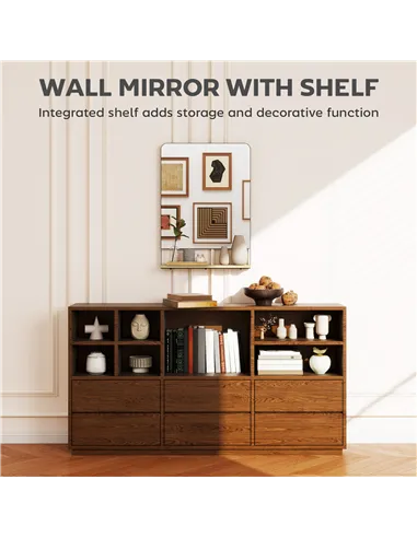 HOMCOM Wall Mirror with Wood Shelf - Black