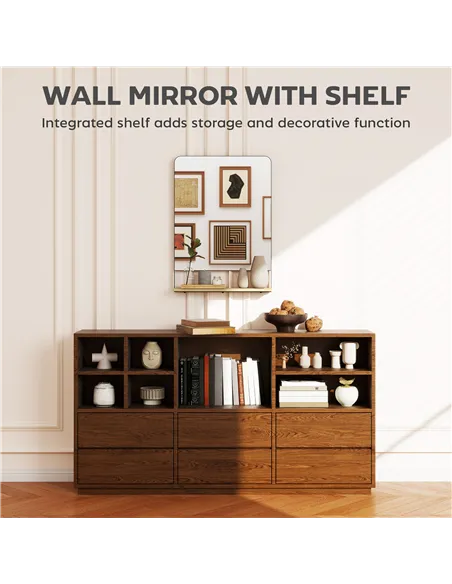 HOMCOM Wall Mirror with Wood Shelf - Black