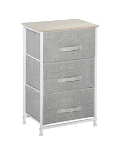 HOMCOM Vertical 3-Tier Linen Drawer Cabinet Organizer Storage Dresser Tower with Metal Frame Adjustable Feet for Living Room, Ba