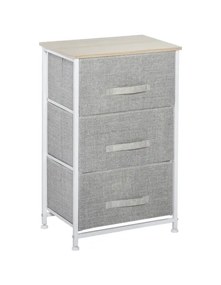 HOMCOM Vertical 3-Tier Linen Drawer Cabinet Organizer Storage Dresser Tower with Metal Frame Adjustable Feet for Living Room, Ba