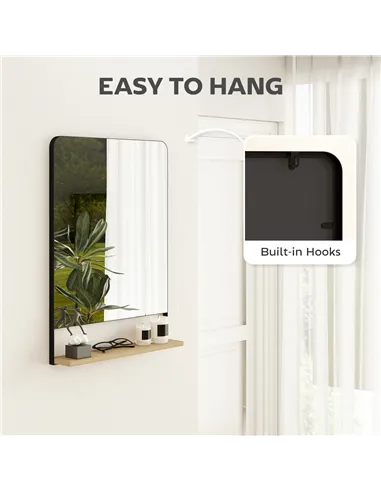 HOMCOM Wall Mirror with Wood Shelf - Black