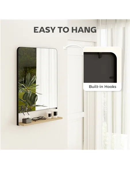 HOMCOM Wall Mirror with Wood Shelf - Black