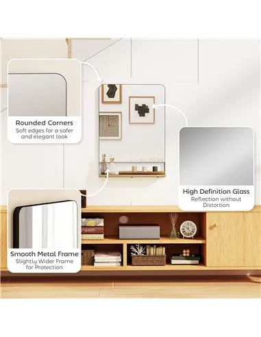 HOMCOM Wall Mirror with Wood Shelf - Black