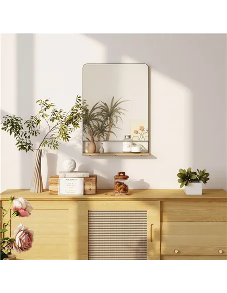 HOMCOM Wall Mirror with Wood Shelf - Black