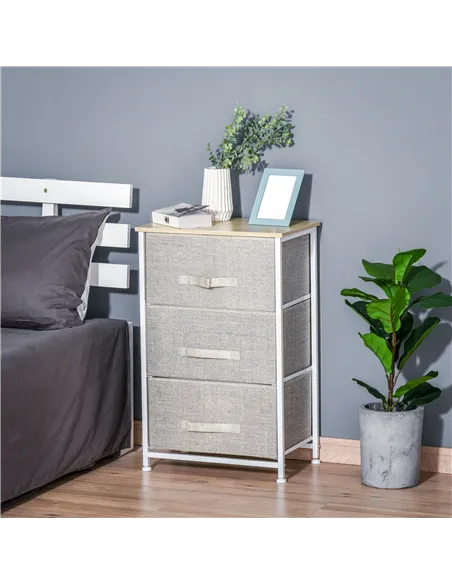 HOMCOM Vertical 3-Tier Linen Drawer Cabinet Organizer Storage Dresser Tower with Metal Frame Adjustable Feet for Living Room, Ba
