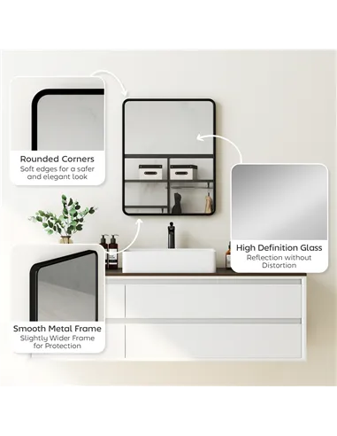 HOMCOM Rectangular Wall Mirror with HD Glass - Black