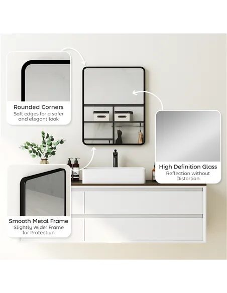 HOMCOM Rectangular Wall Mirror with HD Glass - Black