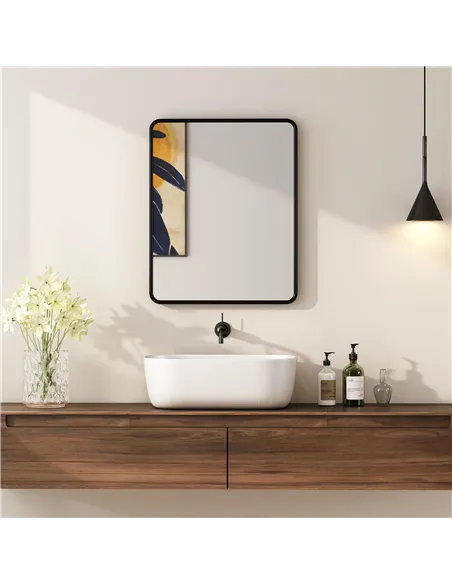 HOMCOM Rectangular Wall Mirror with HD Glass - Black