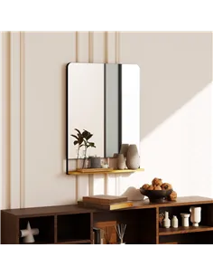 HOMCOM Wall Mirror with Wood Shelf - Black 2
