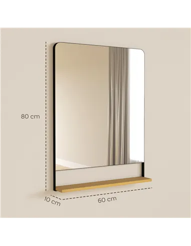 HOMCOM Wall Mirror with Wood Shelf - Black