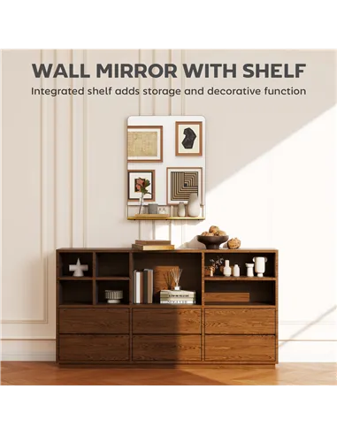 HOMCOM Wall Mirror with Wood Shelf - Black