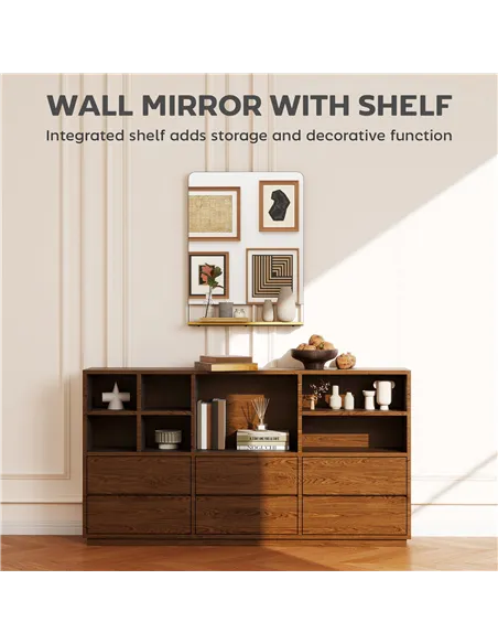 HOMCOM Wall Mirror with Wood Shelf - Black