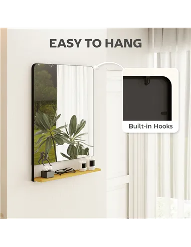 HOMCOM Wall Mirror with Wood Shelf - Black