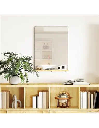 HOMCOM Wall Mirror with Wood Shelf - Black
