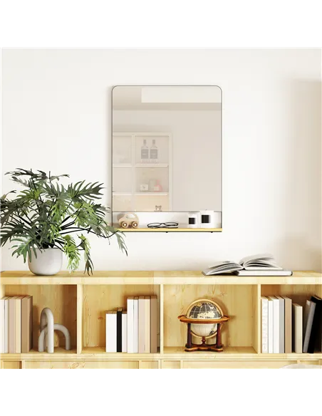 HOMCOM Wall Mirror with Wood Shelf - Black