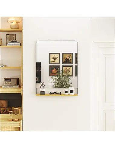 HOMCOM Wall Mirror with Wood Shelf - Black