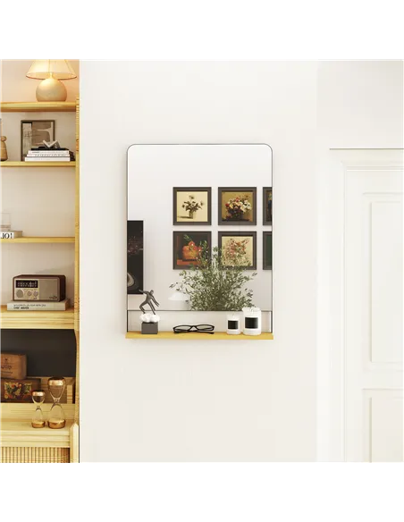 HOMCOM Wall Mirror with Wood Shelf - Black