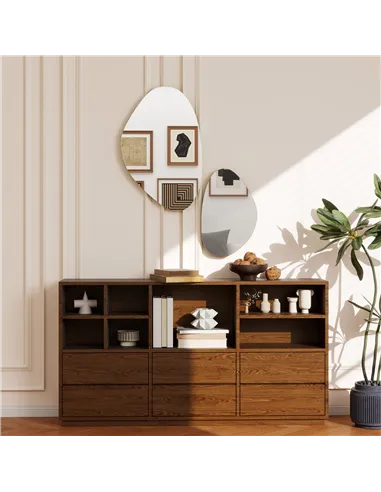 HOMCOM Set of 2 Pebble-Shaped Wall Mirror - Gold Tone