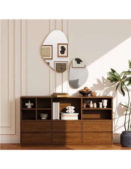 HOMCOM Set of 2 Pebble-Shaped Wall Mirror - Gold Tone