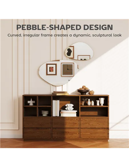 HOMCOM Set of 2 Pebble-Shaped Wall Mirror - Gold Tone