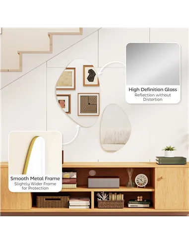 HOMCOM Set of 2 Pebble-Shaped Wall Mirror - Gold Tone