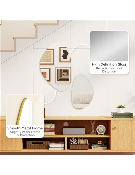 HOMCOM Set of 2 Pebble-Shaped Wall Mirror - Gold Tone