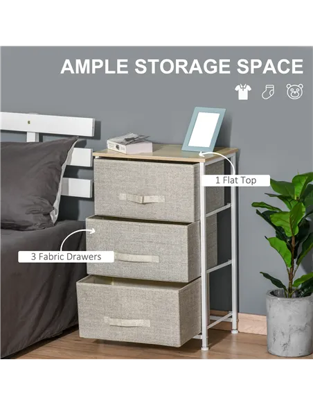 HOMCOM Vertical 3-Tier Linen Drawer Cabinet Organizer Storage Dresser Tower with Metal Frame Adjustable Feet for Living Room, Ba