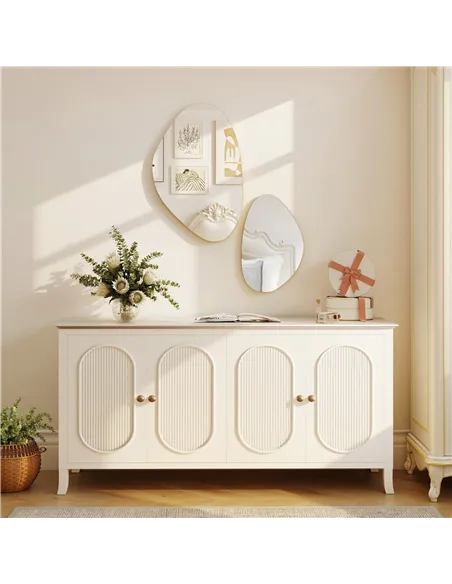 HOMCOM Set of 2 Pebble-Shaped Wall Mirror - Gold Tone