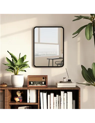 HOMCOM Rectangular Wall Mirror with HD Glass - Black