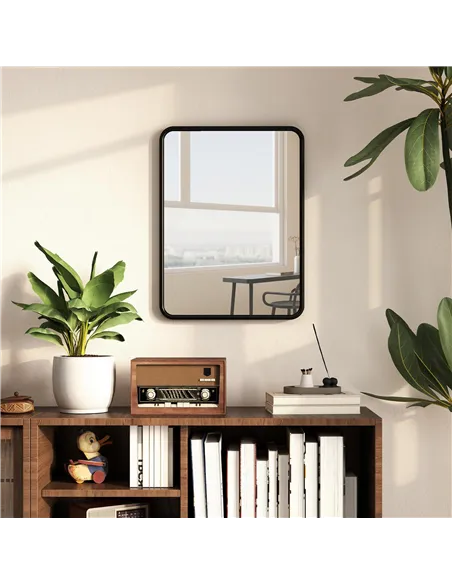 HOMCOM Rectangular Wall Mirror with HD Glass - Black