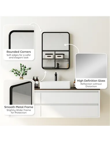HOMCOM Rectangular Wall Mirror with HD Glass - Black