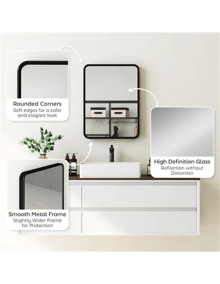 HOMCOM Rectangular Wall Mirror with HD Glass - Black