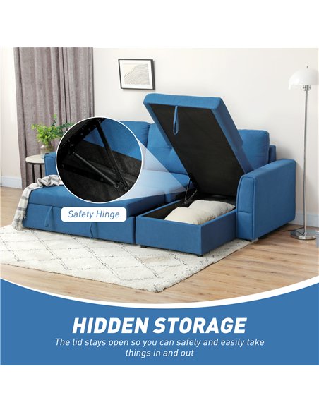 HOMCOM 3 Seater Sofa Bed, L Shaped Pull Out Sofa Bed with Storage, Convertible Click Clack Settee Sectional Sleeper Futon for Li