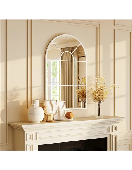 HOMCOM 90 X 61cm Arched Grid Mirror - White