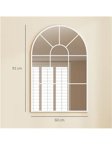 HOMCOM 90 X 61cm Arched Grid Mirror - White