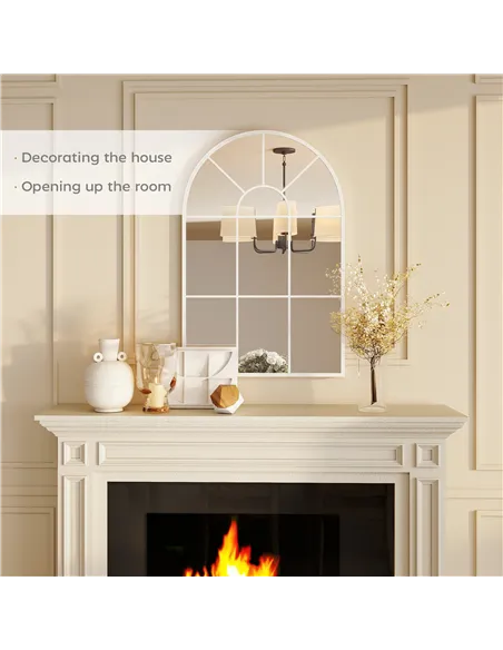 HOMCOM 90 X 61cm Arched Grid Mirror - White