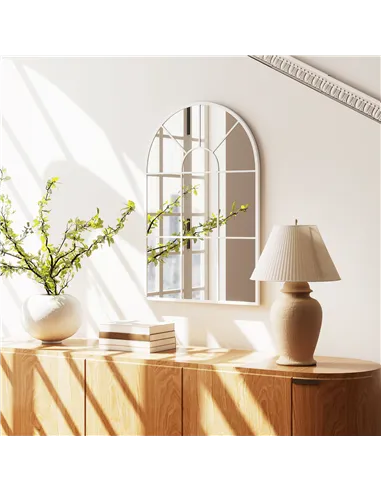 HOMCOM 90 X 61cm Arched Grid Mirror - White