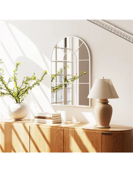 HOMCOM 90 X 61cm Arched Grid Mirror - White