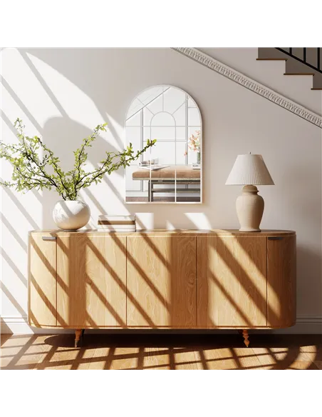 HOMCOM 90 X 61cm Arched Grid Mirror - White