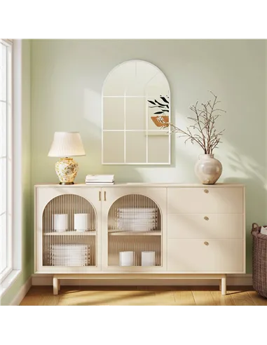 HOMCOM 90 X 61cm Arched Grid Mirror - White