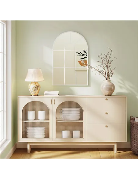 HOMCOM 90 X 61cm Arched Grid Mirror - White