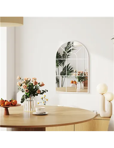 HOMCOM 90 X 61cm Arched Grid Mirror - White